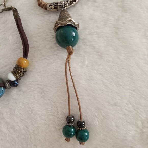 Double Cord Stone Beaded Boho Necklace & Bracelet New - Picture 3 of 4